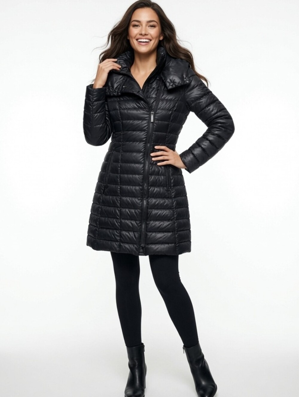 Michael Kors Packable Quilted Asymmetrical Zip Down Jacket Puffer Coat S Black